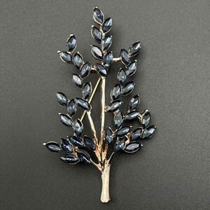 Rose Gold with Blue Sapphire Crystal Tree Branch with Leaves Pin Back Brooch